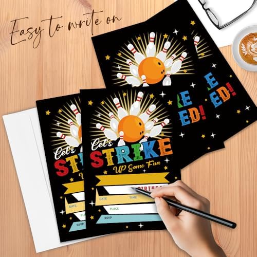 Glitter Bowling Ball Birthday Invitation Cards 4x6 Double Sided