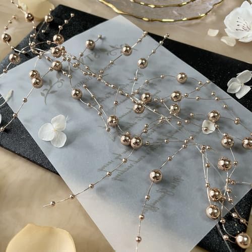 24Pcs Pearl String for Floating Candle Centerpieces Champagne Gold