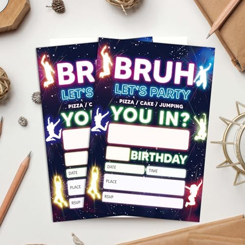 UIBOVA Glow Neon Birthday Invites 20 Pcs 4x6 with Envelopes