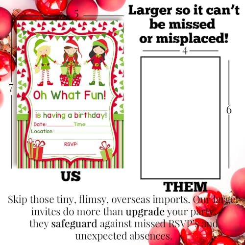 Elf Girl Christmas Invites with Envelopes 20 Pack 5x7 Double Sided