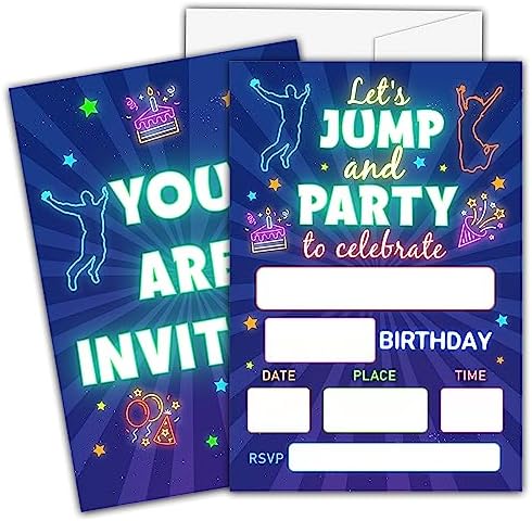 Neon Trampoline Jump Birthday Invitations For Kids