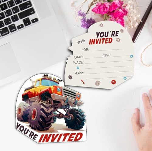Monster Style Truck Birthday Invitations 30 Cards with Envelopes