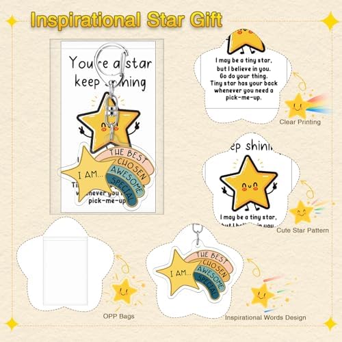 Henoyso 12 Sets Star Keychain Bulk with Motivational Words