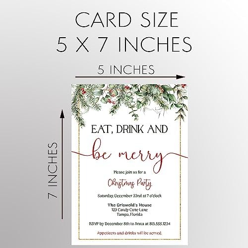 Christmas Party Invites with Greenery and Berries