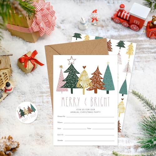 Whaline 25 Pack Boho Christmas Invitations with Envelopes and Stickers