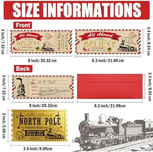 Christmas Believe Train Ticket Invitations with 25 Envelopes