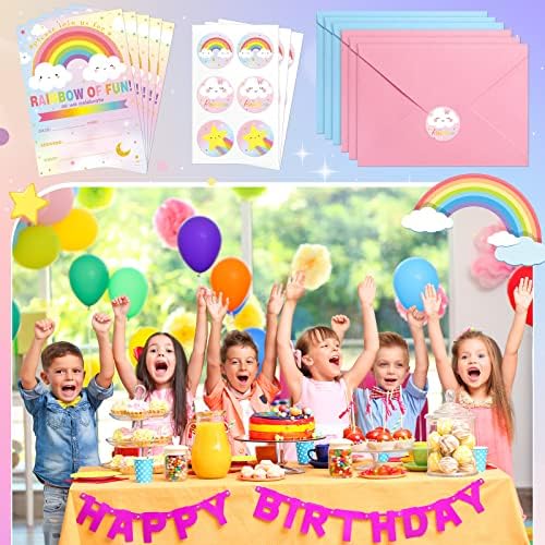 24 Piece Rainbow Party Invitation Set with Envelope and Sticker