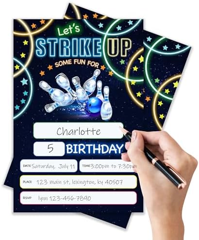 Bowling Birthday Invitation Cards with Envelopes Pack of 20 4x6