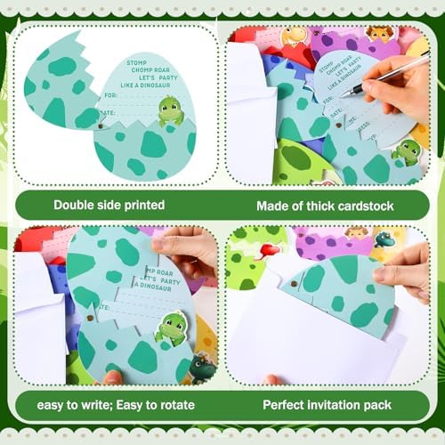 36 Dinosaur Birthday Invitation Cards with Envelopes