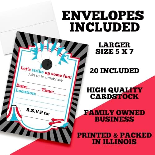 Bowling Birthday Invites 20pcs 5x7 Fill In Cards with Envelopes by AmandaCreation