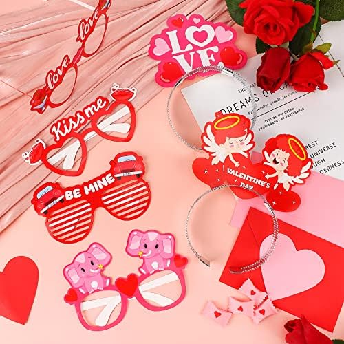 Kingdder 18 Pcs Valentines Day Headband and Glasses Set