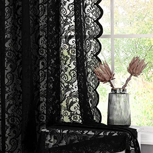 Bujasso Black Lace Curtain 216 Inch Long Panel 52 W