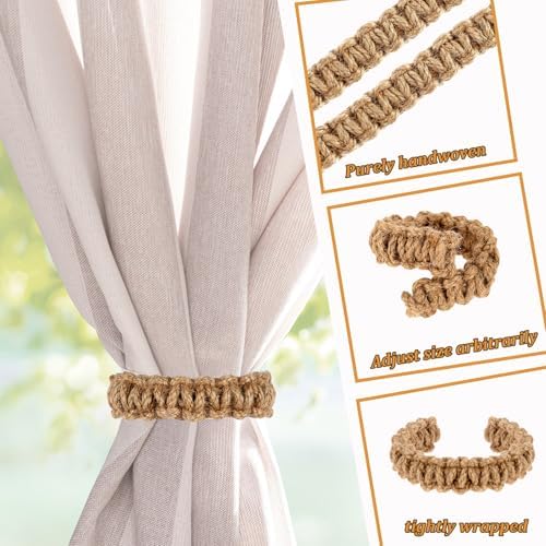 Boho Braided Curtain Tiebacks 2 Pack Flexible Rope Holdbacks