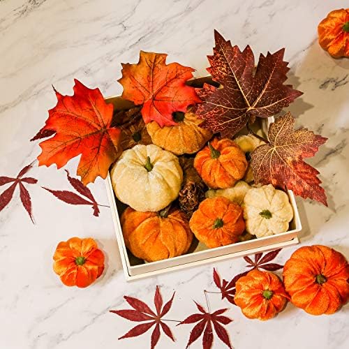 Romingo Artificial Velvet Pumpkins 12PCS for Halloween Fall Thanksgiving