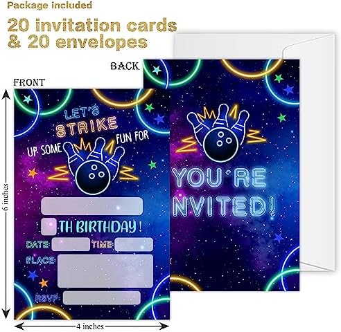 20 Pcs Bowling Birthday Party Invitations with Envelopes SR01
