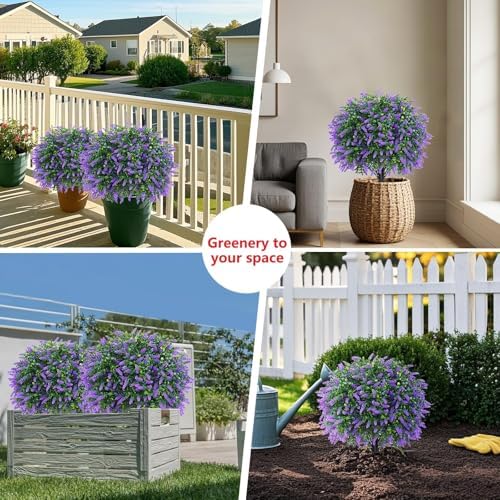 Artificial Lavender Topiary Ball Trees 2 Pack 16 Inches UV Resistant
