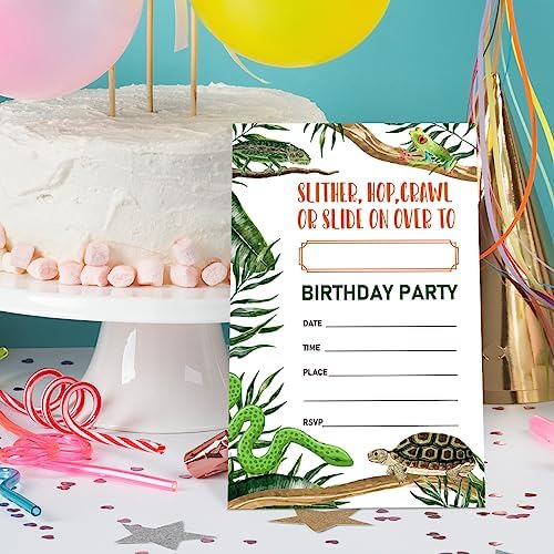 Reptile Birthday Invitations for Boy with Envelopes Set of 20