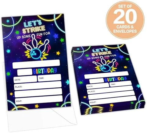 Neon Bowling Party Invitation Cards for Teens
