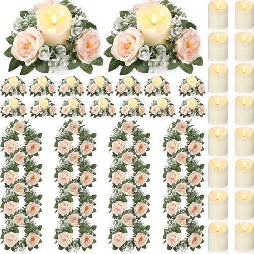 Yunlly 16 Piece Rose Candle Holder Set with LED Candles
