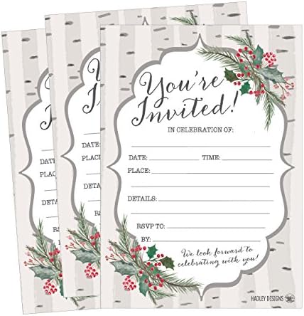 25 Woodland Holiday Invitations Rustic Christmas Winter New Years Xmas Dinner Party Invite