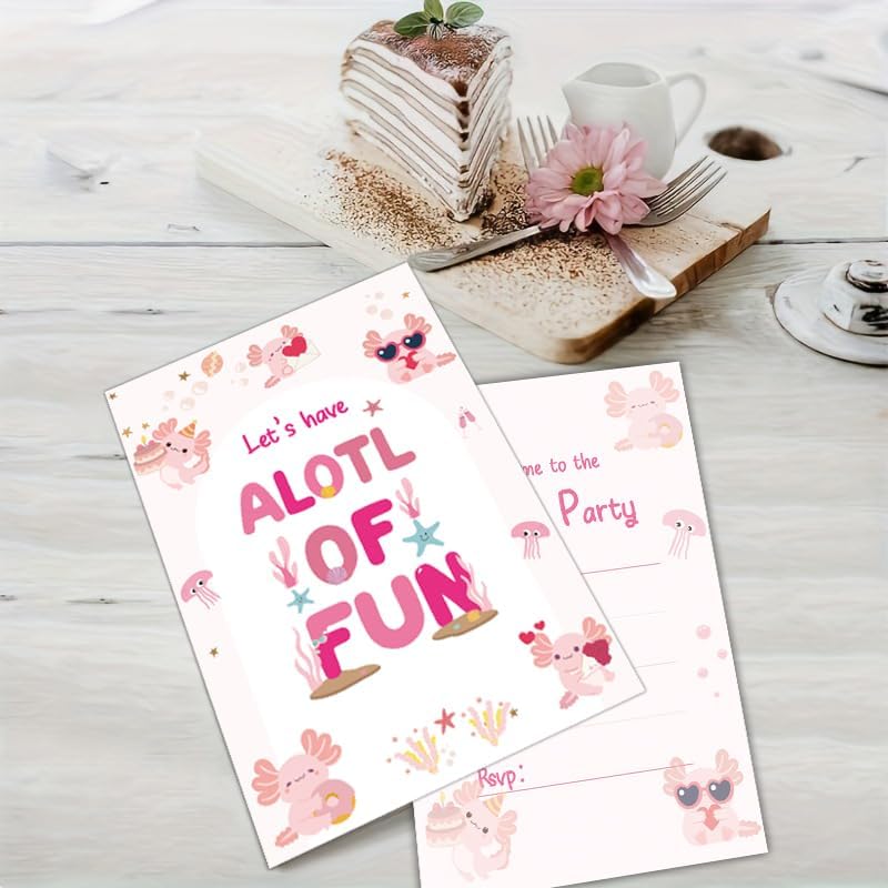 Axolotl Birthday Invitations Set with Envelopes