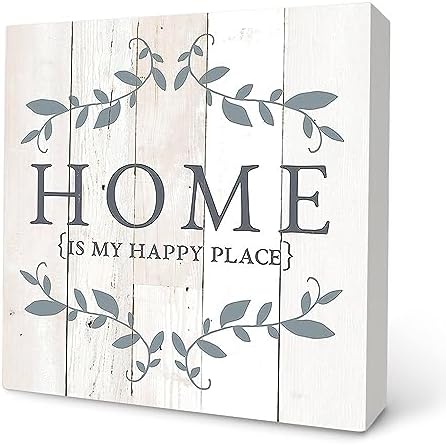 Knibeo Home Sign My Happy Place Wooden Plaque 5x5 Inch
