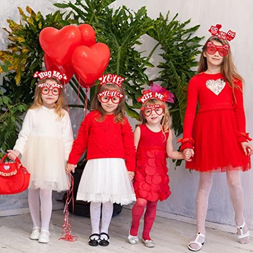 Kingdder 18 Pcs Valentines Day Headband and Glasses Set