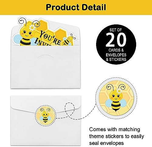 20 Pack Bee Shape Birthday Invitations with Envelopes and Stickers