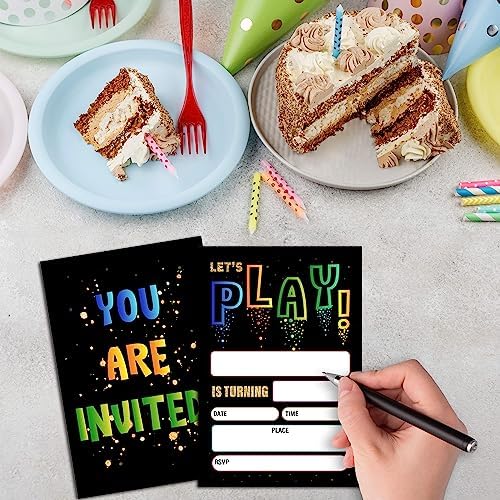 Neon Play Birthday Invitations for Kids 20 Cards with Envelopes