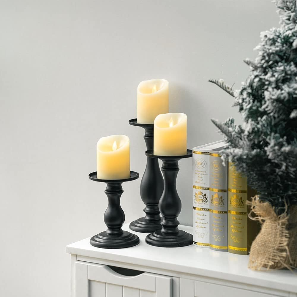 Set of 3 Matte Black Candle Holders for Decor