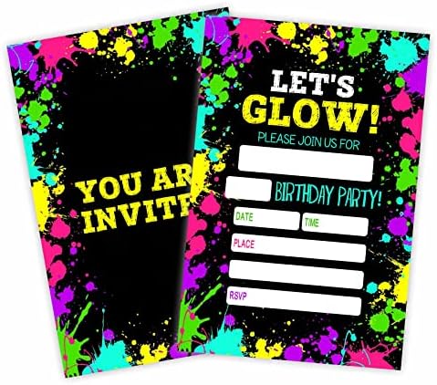 Lets Glow Birthday Party Invitation Cards 20 Count