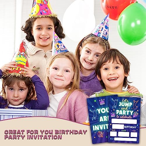 Neon Trampoline Jump Birthday Invitations For Kids