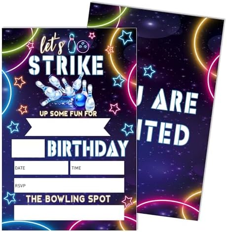 Eronm Neon Bowling Birthday Invitations 20 Pack with Envelopes