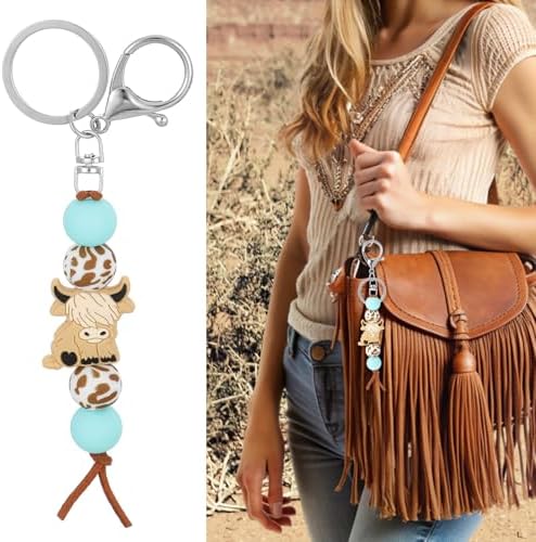 Cute Cow Keychain with Beads and Clip