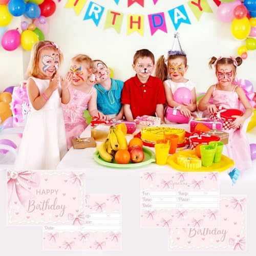 24 Pcs Pink Bow Birthday Invitation Cards