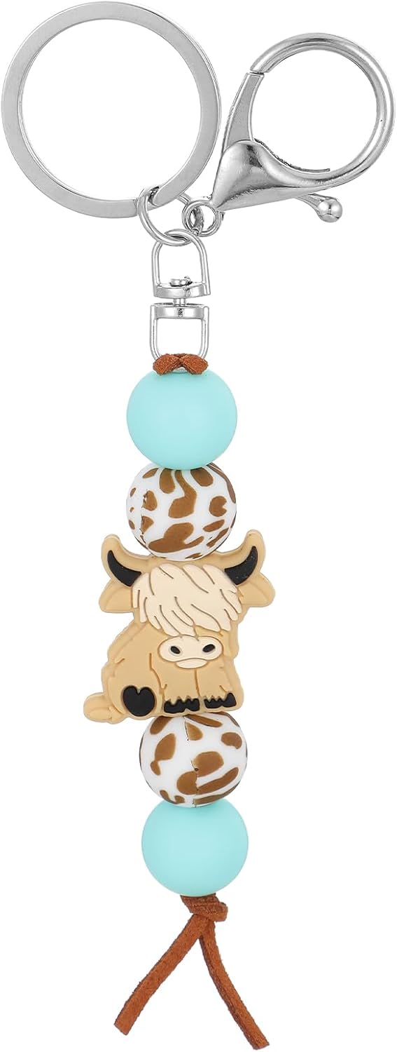 Cute Cow Keychain with Beads and Clip