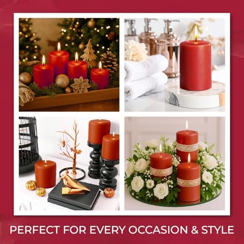 Biedermann Sons Unscented Pillar Candles Box of 6 Cranberry Red