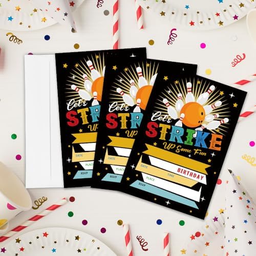 Glitter Bowling Ball Birthday Invitation Cards 4x6 Double Sided