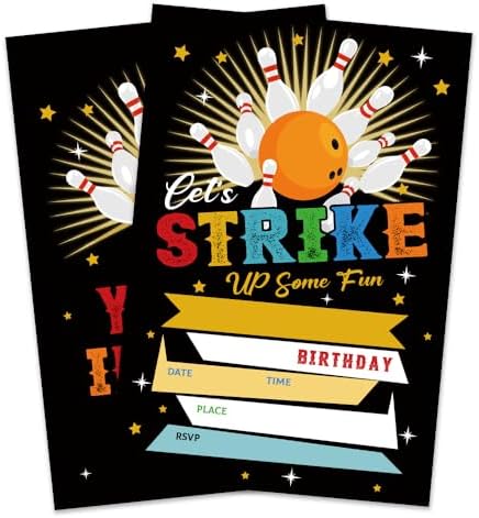 Glitter Bowling Ball Birthday Invitation Cards 4x6 Double Sided