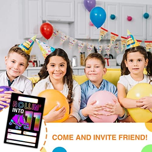DETIHO 4x6 Roller Skating 11th Birthday Party Invitations 20 Sets