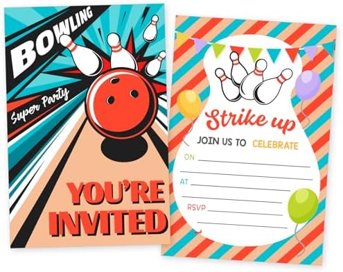 Bowling Party Birthday Invitations Set 30 Cards Double Sided