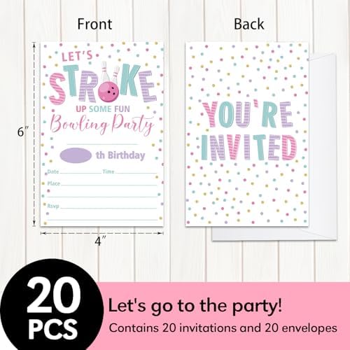 GaNiao Bowling Birthday Party Invites 20 Pcs with Envelopes