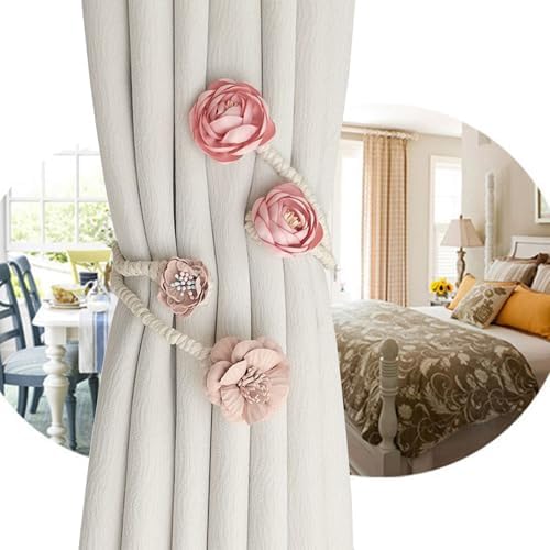 Boho Flower Curtain Tie Backs Pink Decorative Holdbacks
