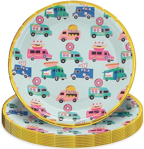 HOME HOOPLA Food Truck Favorites Metallic Gold Round Dessert Plates 8 Count