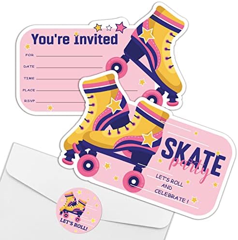 REWIDPARTY Skate Party Shaped Invitations Set of 15