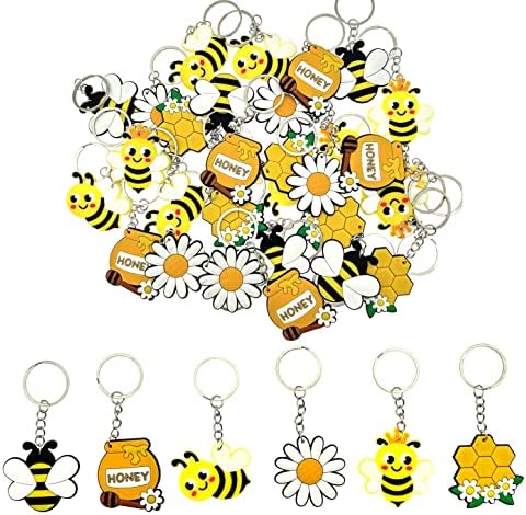 JZK 30 Pcs Cute Honey Bee Keyrings Set for Kids