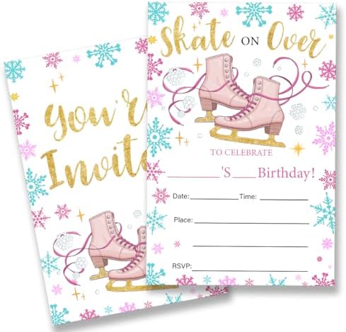 Ice Skating Birthday Invitations Set of 20 with Envelopes