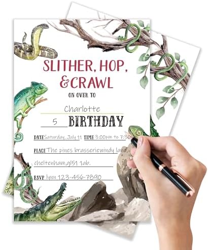 Reptile Birthday Invitations with Envelopes Pack of 20