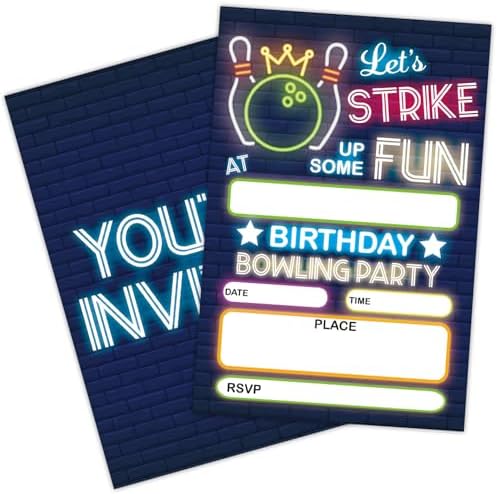 GaNiao Retro Neon Bowling Birthday Invites Set 20 Pcs