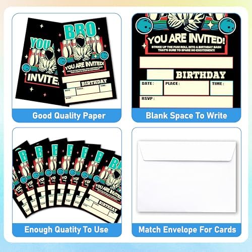 Glow Neon Bowling Birthday Invites Set of 20